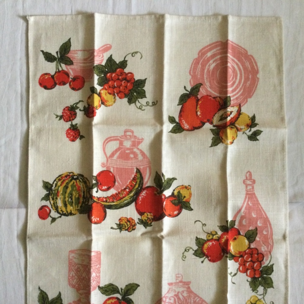 Vintage Parisian Prints Pure Linen Towel Made in USA Fruits Unused - Picture 4 of 7